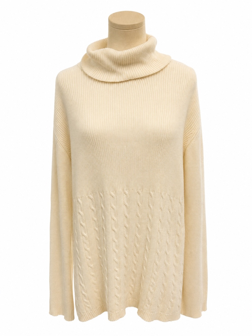 Chadwicks Women’s Large Ivory 100% Cotton Cable Knit Turtleneck Sweater